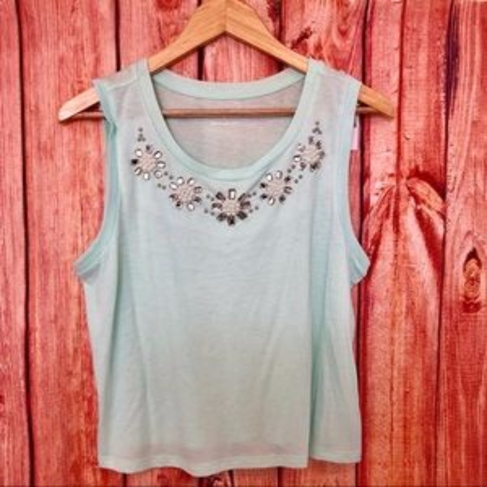 Express Mint Green Rhinestone Embellished crop top